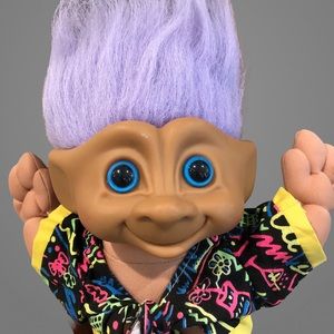 VTG Ace Novelty Treasure Troll Doll Blue Hair 12 inch 1991 Crop Top